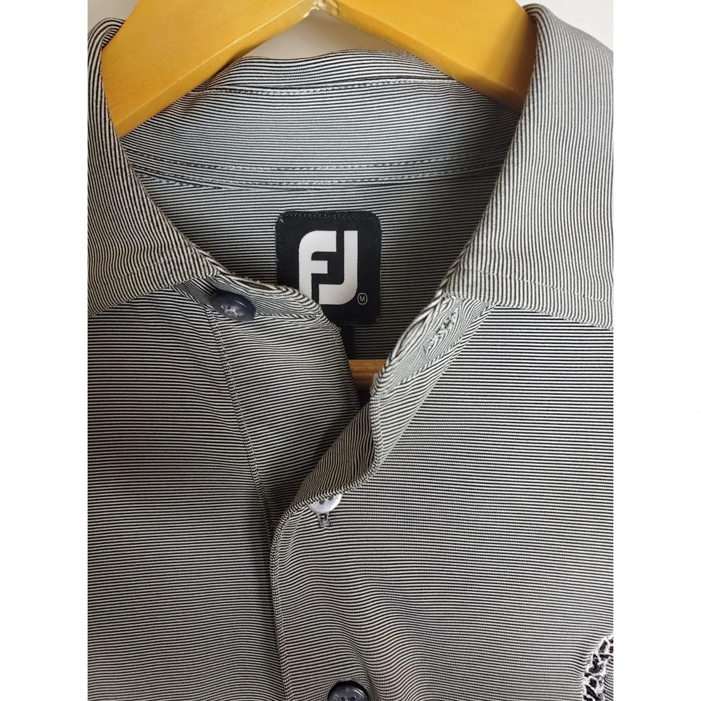 FootJoy Men's Medium Polo Shirt Gray Striped Hacienda Golf Club Kennedy Cup 2016